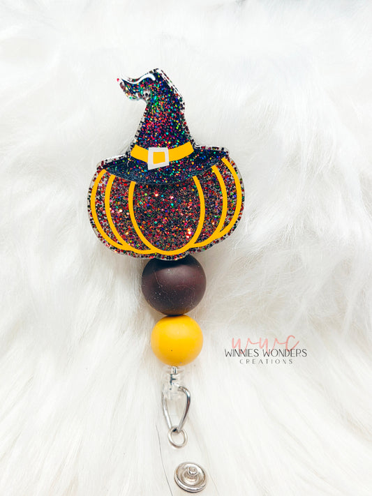 Pumpkin Witch Hat Badge Reel