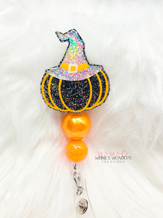 Pumpkin Witch Hat Badge Reel