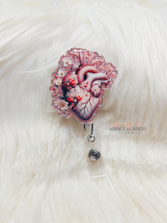 Floral Anatomical Heart Badge Reel