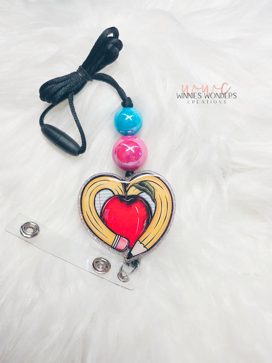Pencil Apple Heart Lanyard