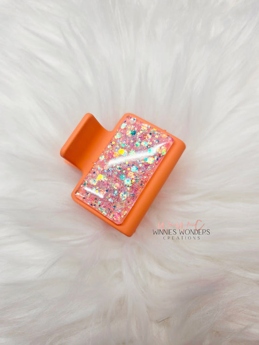 Peach Glitter Small Hair Clip