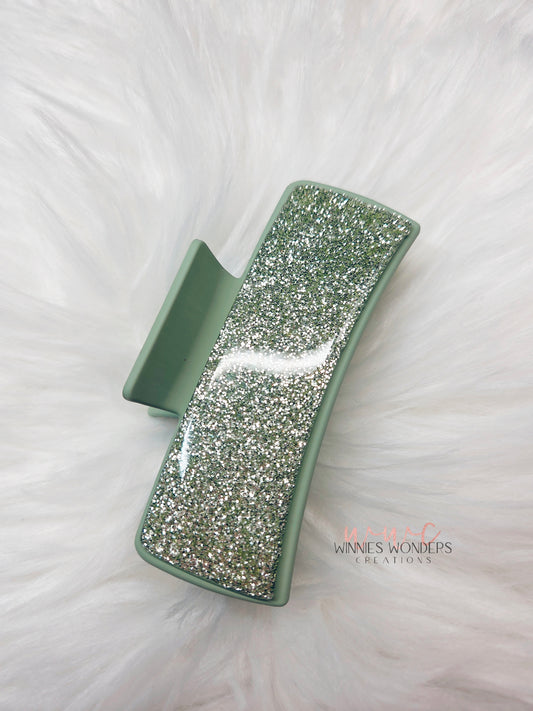 Sage Green Glitter Hair Clip