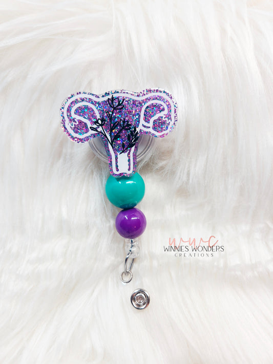 Floral Uterus Badge Reel