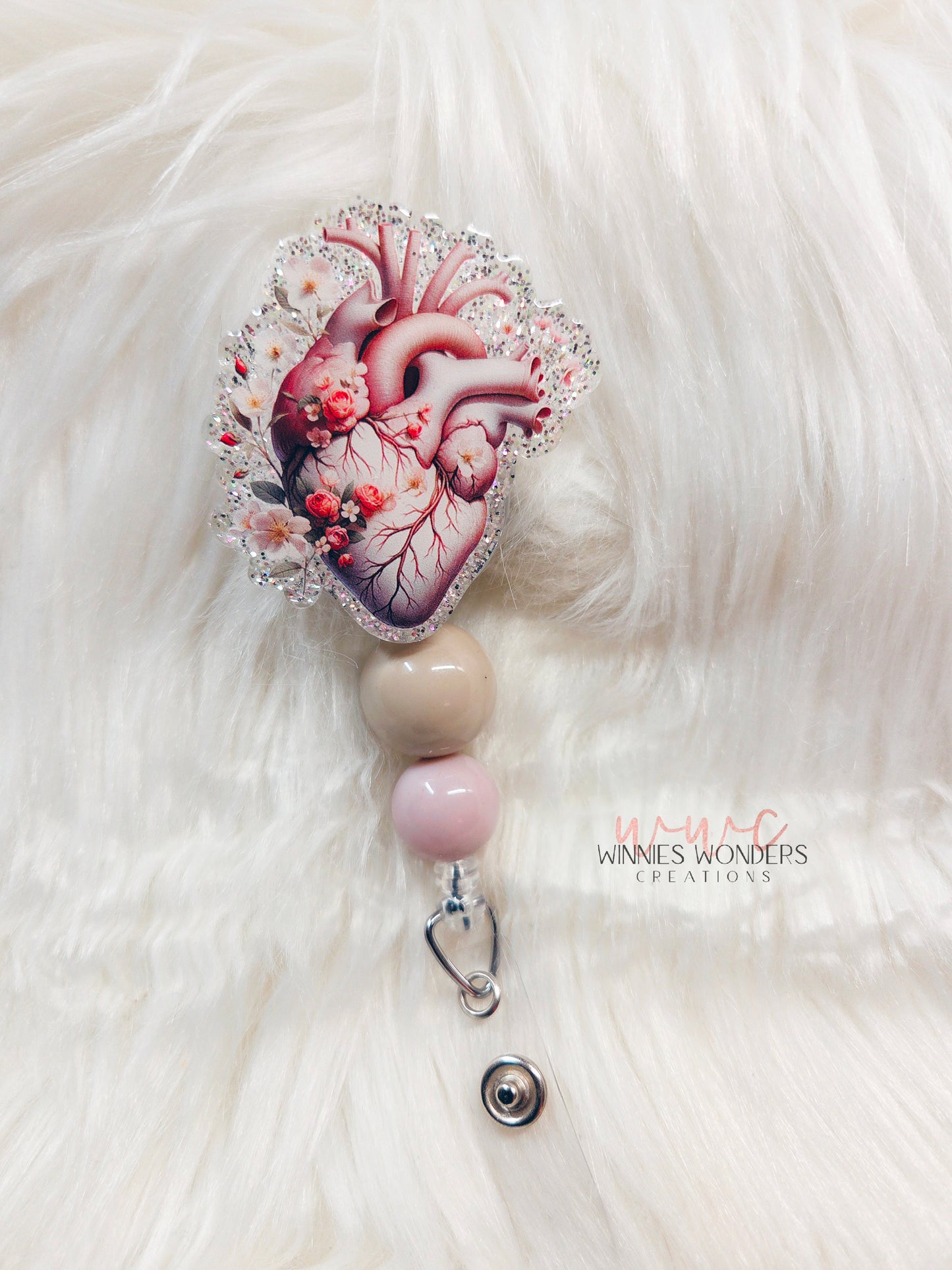 Floral Anatomical Heart Badge Reel