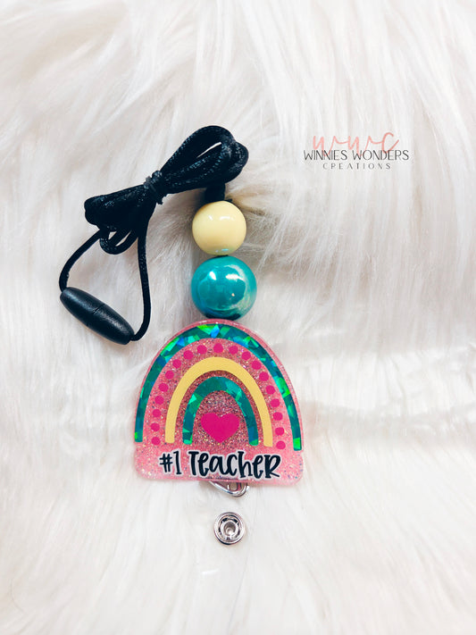 #1 Teacher Rainbow Lanyard