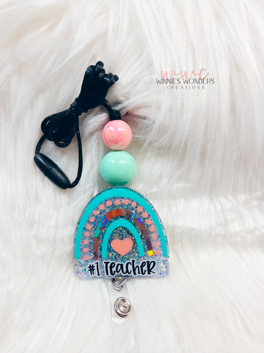 #1 Teacher Rainbow Lanyard