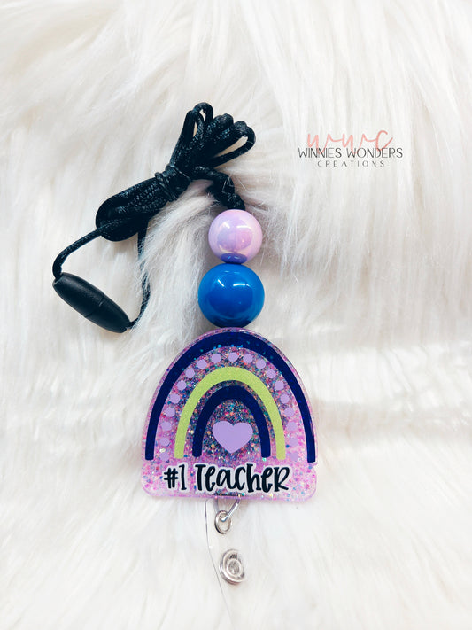 #1 Teacher Rainbow Lanyard
