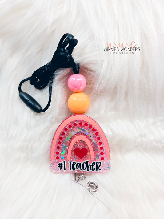 #1 Teacher Rainbow Lanyard