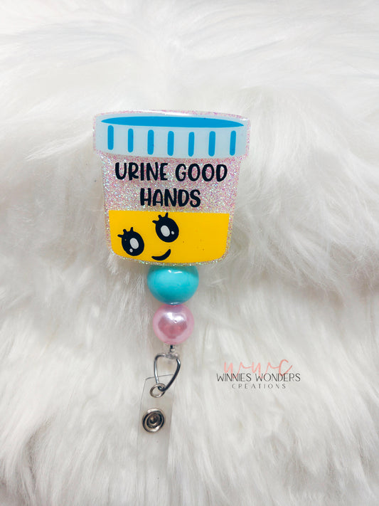 Urine Good Hands Badge Reel