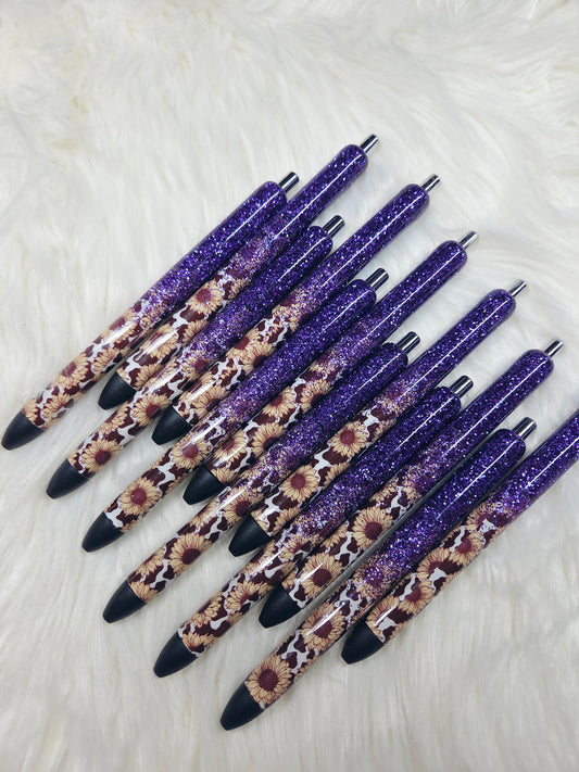 Cow Print & Sunflowers Glitter Melt Pens