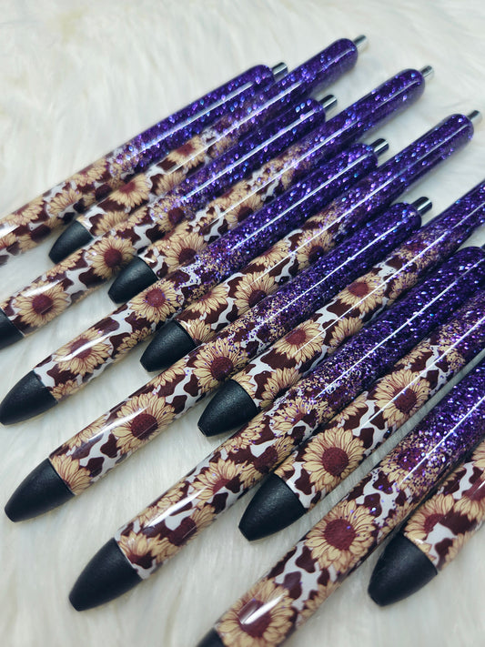 Cow Print & Sunflowers Glitter Melt Pens