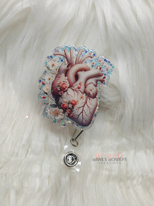 Floral Anatomical Heart Badge Reel