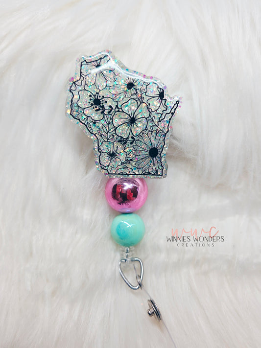 Floral Wisconsin Badge Reel