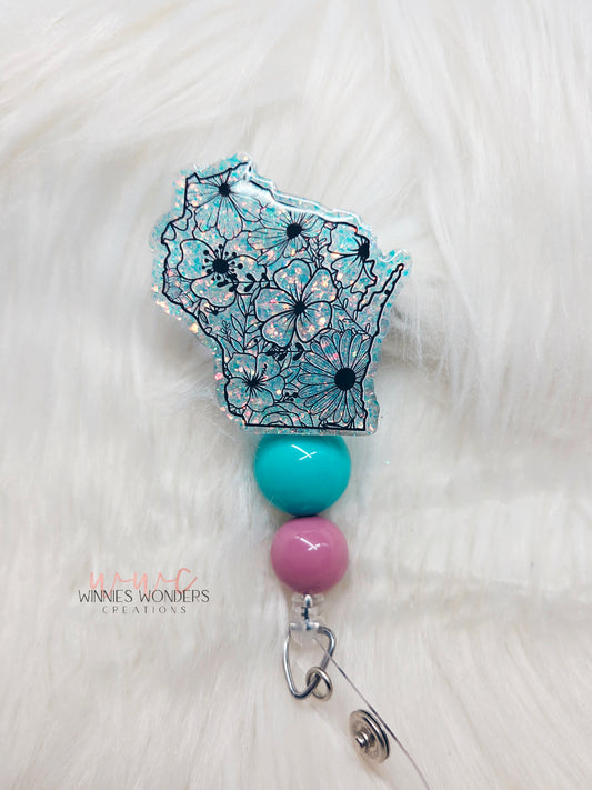 Floral Wisconsin Badge Reel