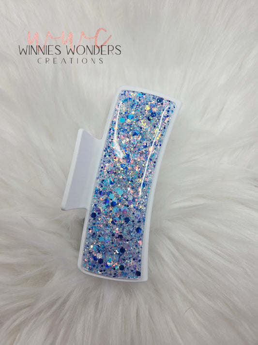 White/Blue Glitter Hair Clip