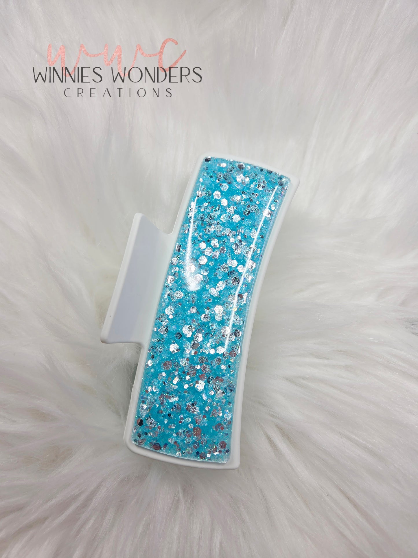 White/Blue Glitter Hair Clip