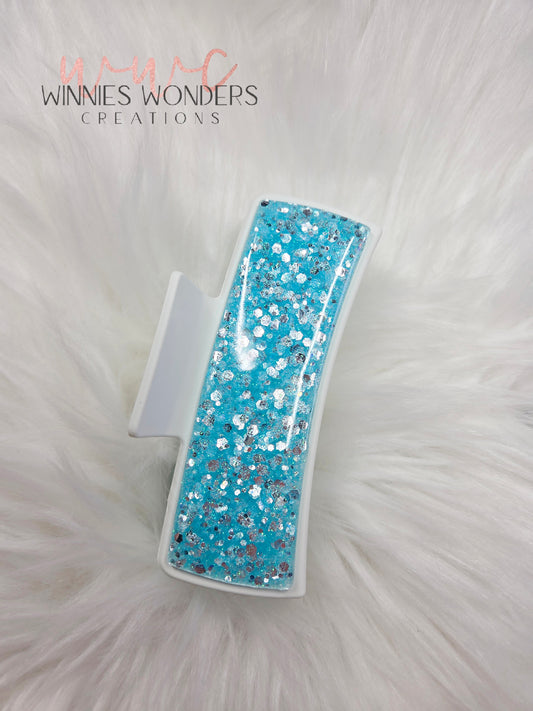 White/Blue Glitter Hair Clip