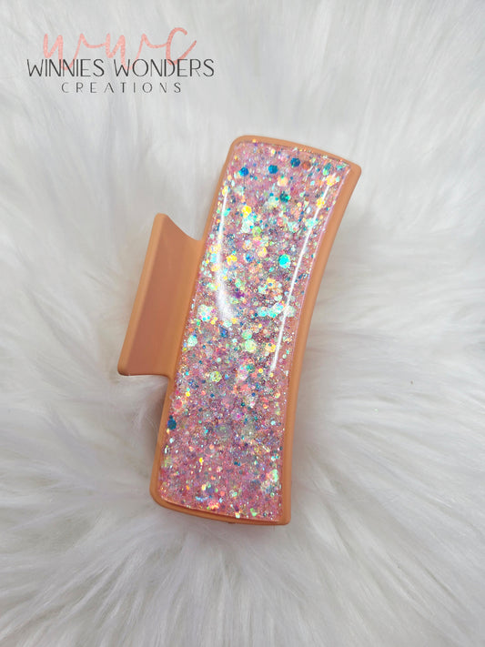 Peach Glitter Hair Clip
