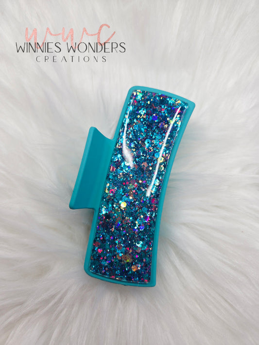 Teal Glitter Hair Clip