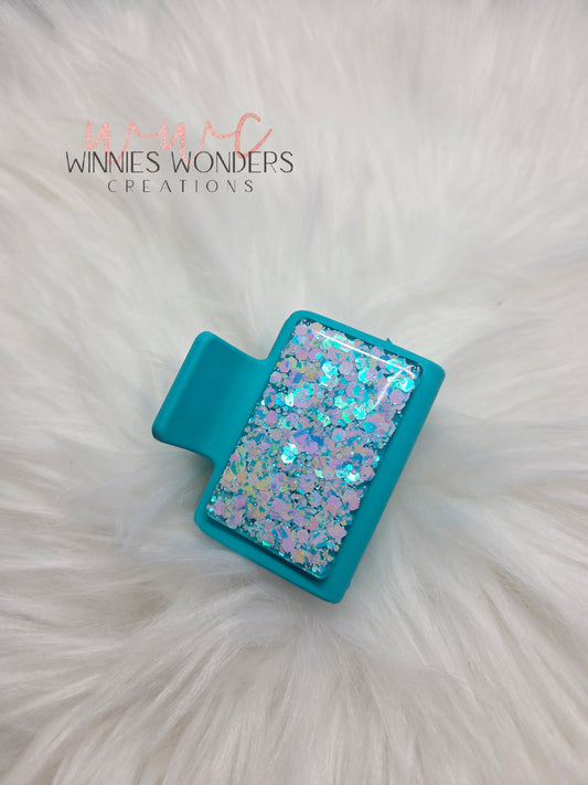 Teal Glitter Small Hair Clip