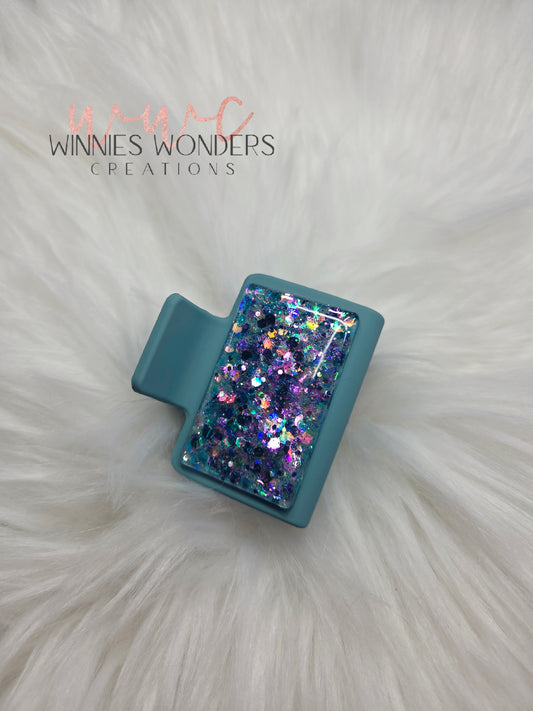Teal/Purple Glitter Small Hair Clip