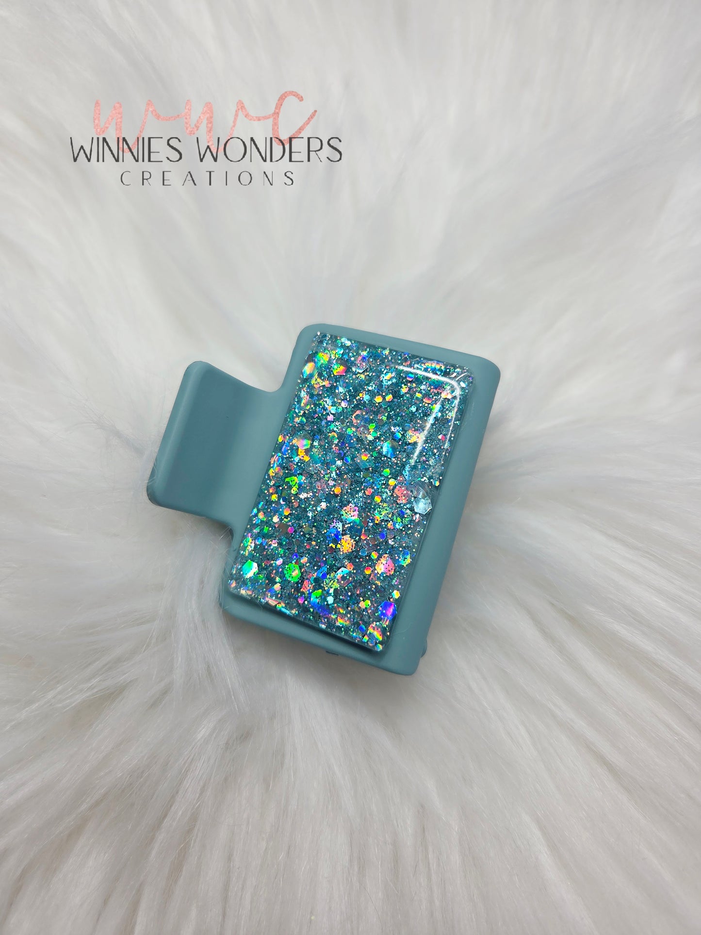 Teal Glitter Small Hair Clip