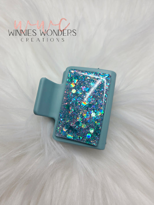 Teal Glitter Small Hair Clip