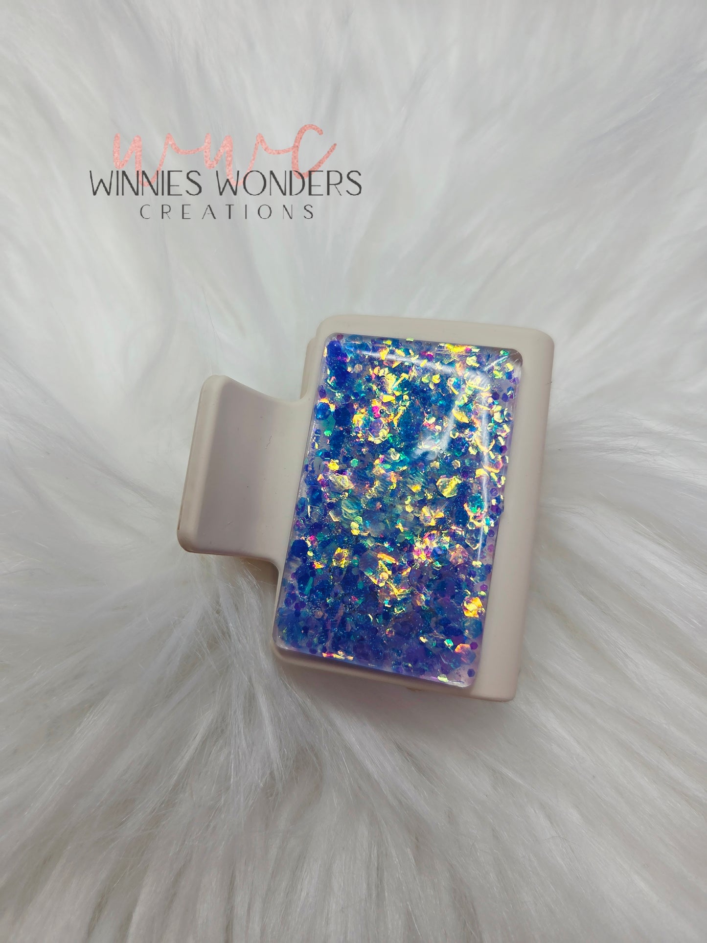 Cream/Blue Glitter Small Hair Clip