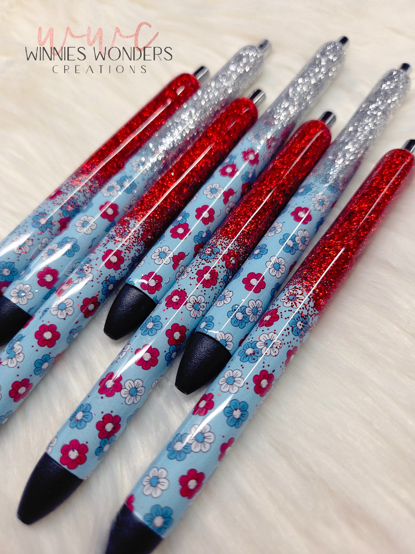 Patriotic Flowers Glitter Melt Pens