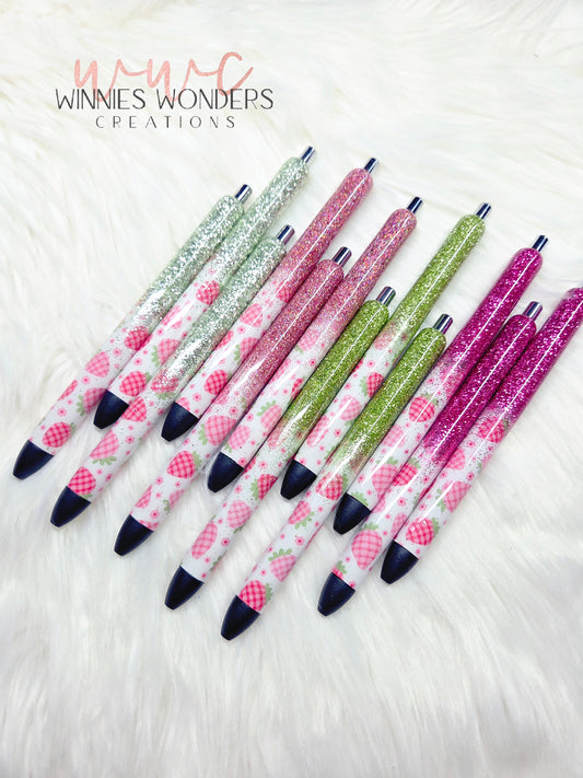 Plaid Strawberries Glitter Melt Pens