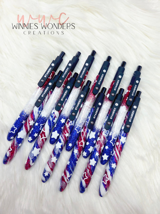 Patriotic Glitter Pen with Clip