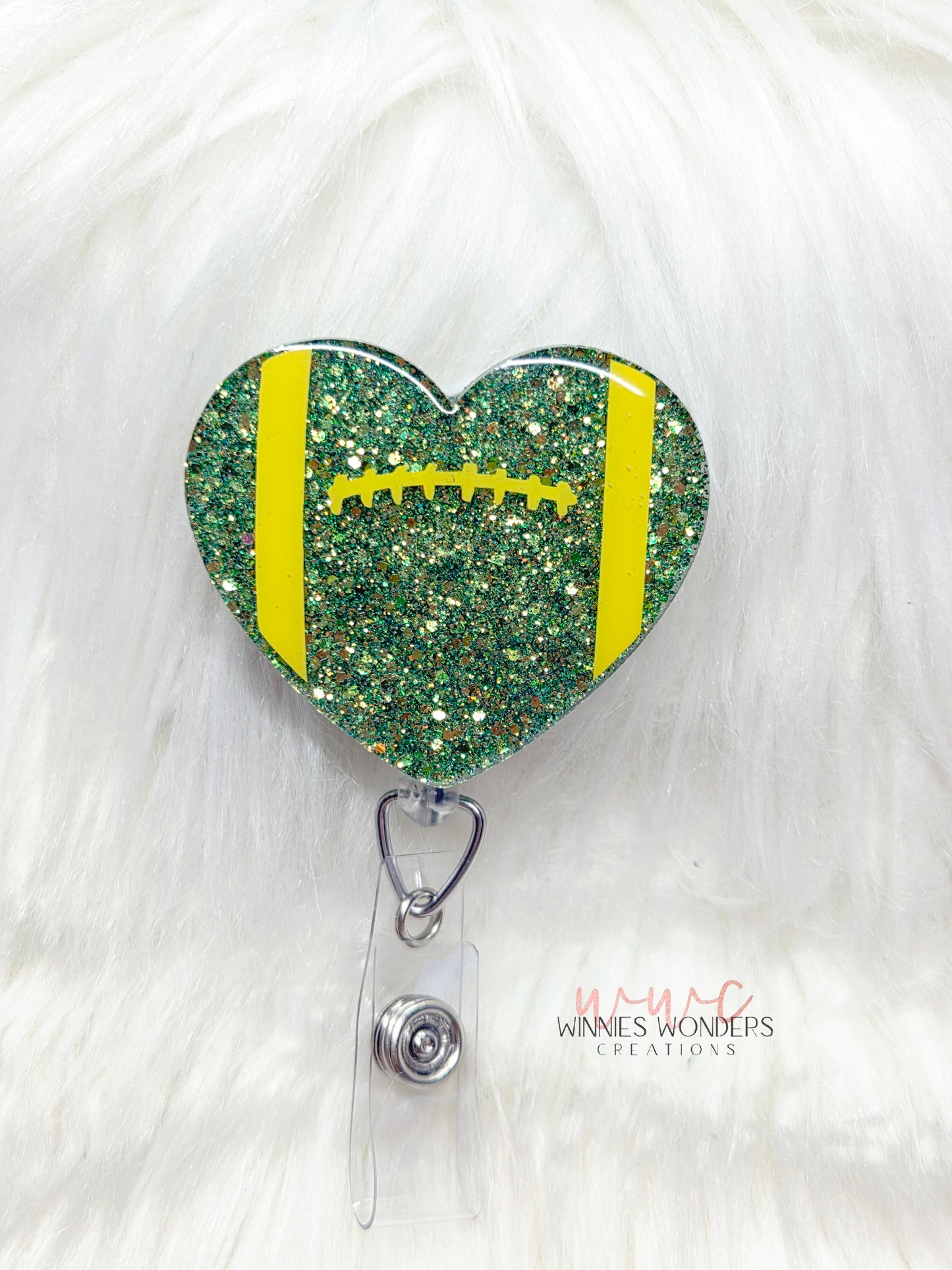 Green & Gold Football Heart Badge Reel