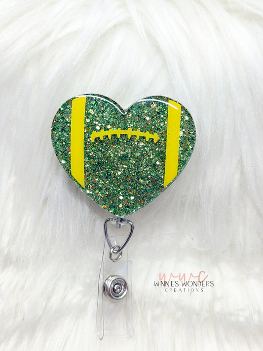 Green & Gold Football Heart Badge Reel
