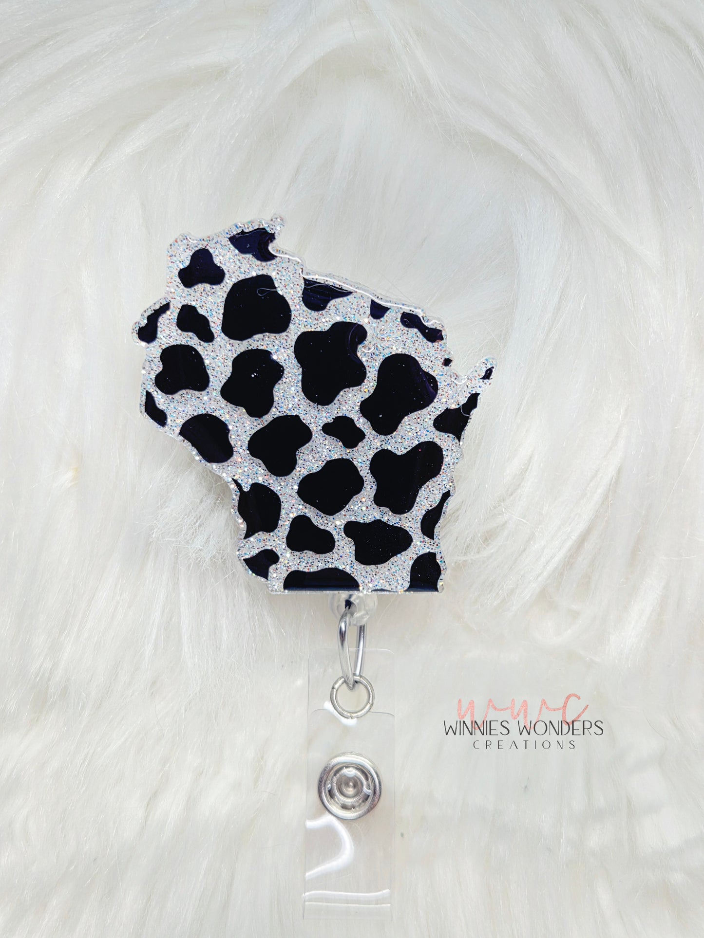 Cow Print Wisconsin Badge Reel