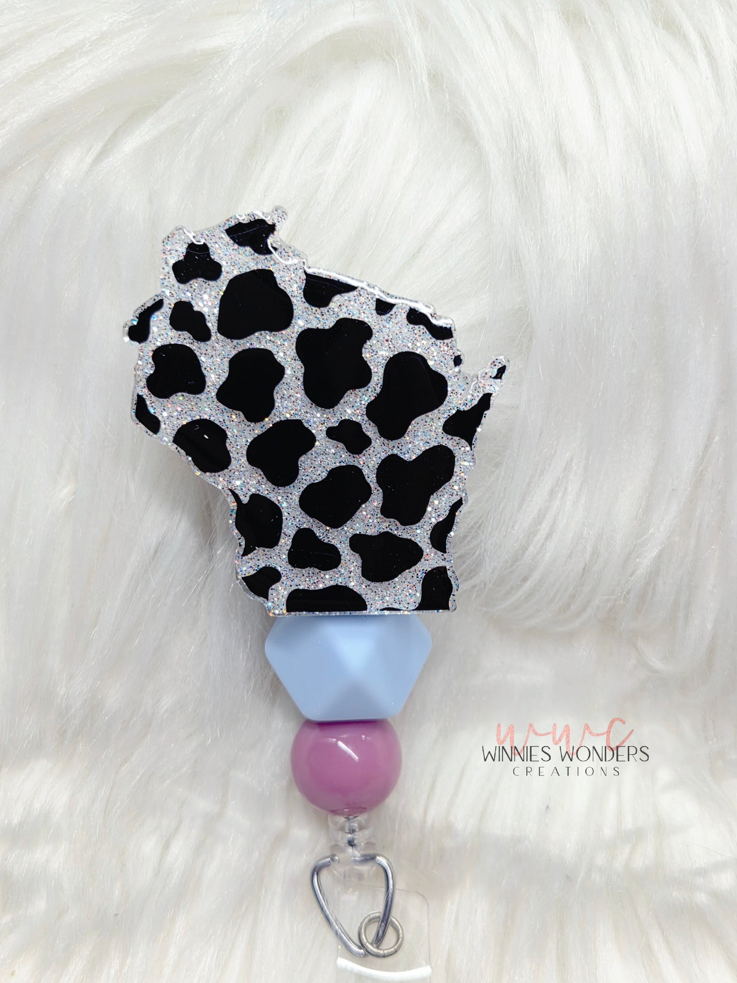 Cow Print Wisconsin Badge Reel
