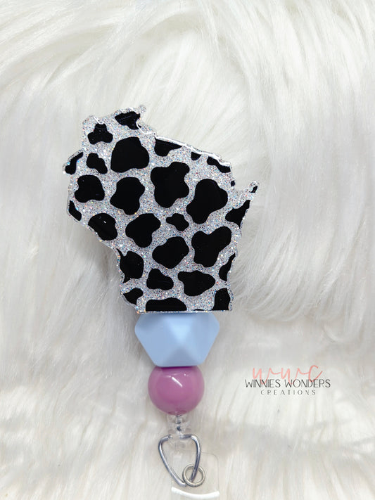Cow Print Wisconsin Badge Reel