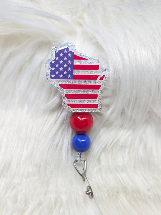 US Flag Wisconsin Badge Reel