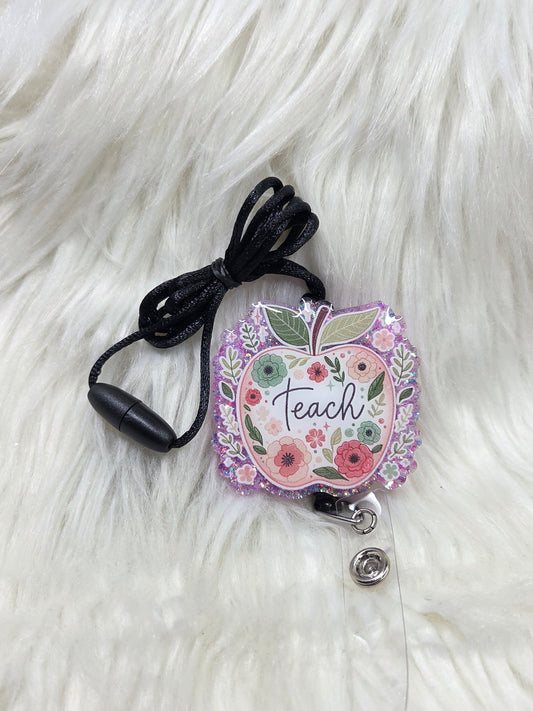 Teacher Floral Apple Lanyard
