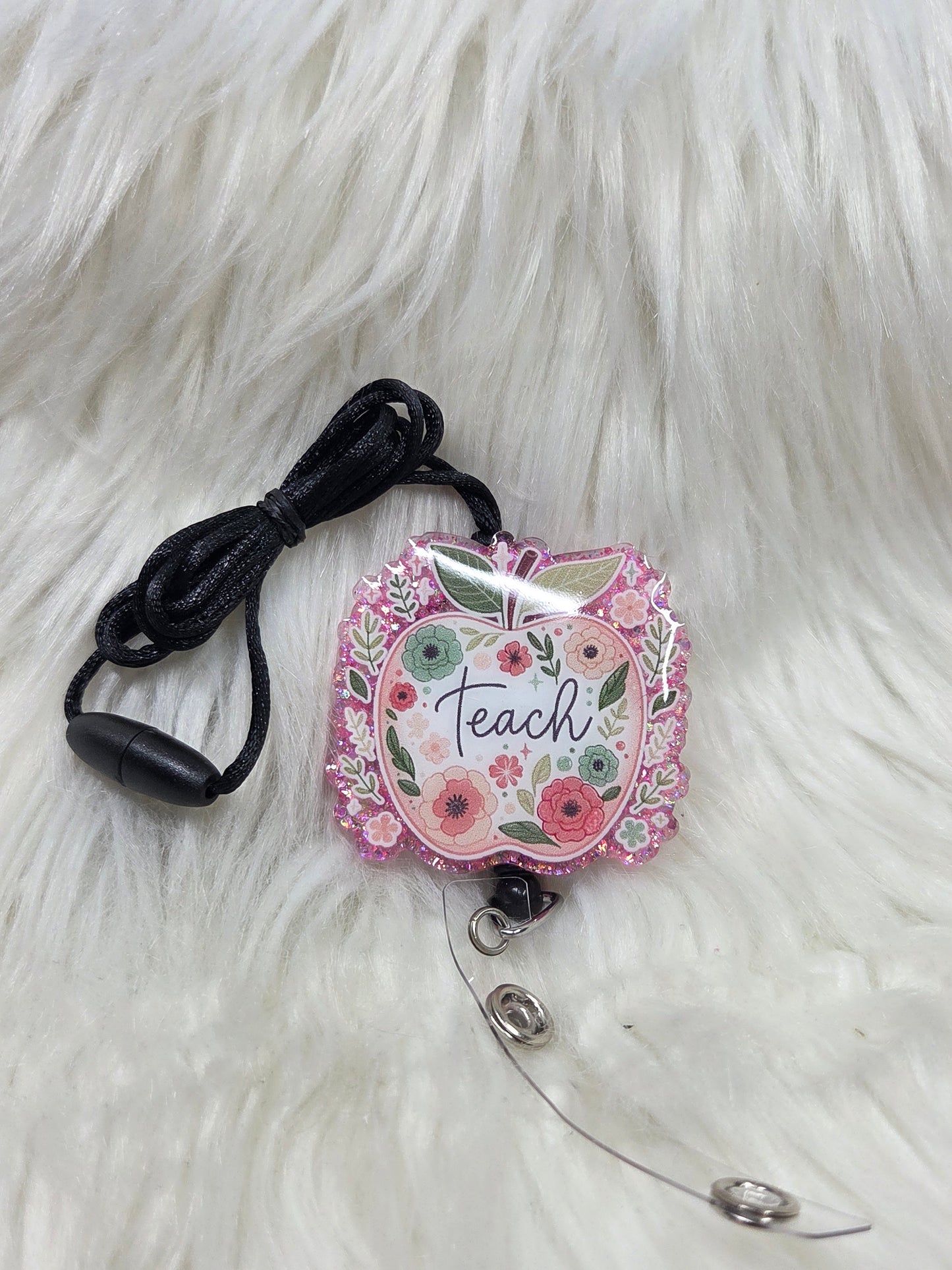 Teacher Floral Apple Lanyard
