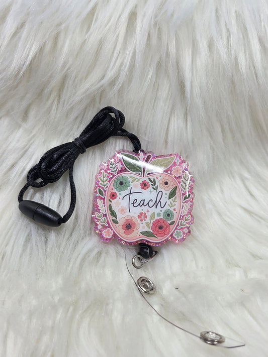 Teacher Floral Apple Lanyard