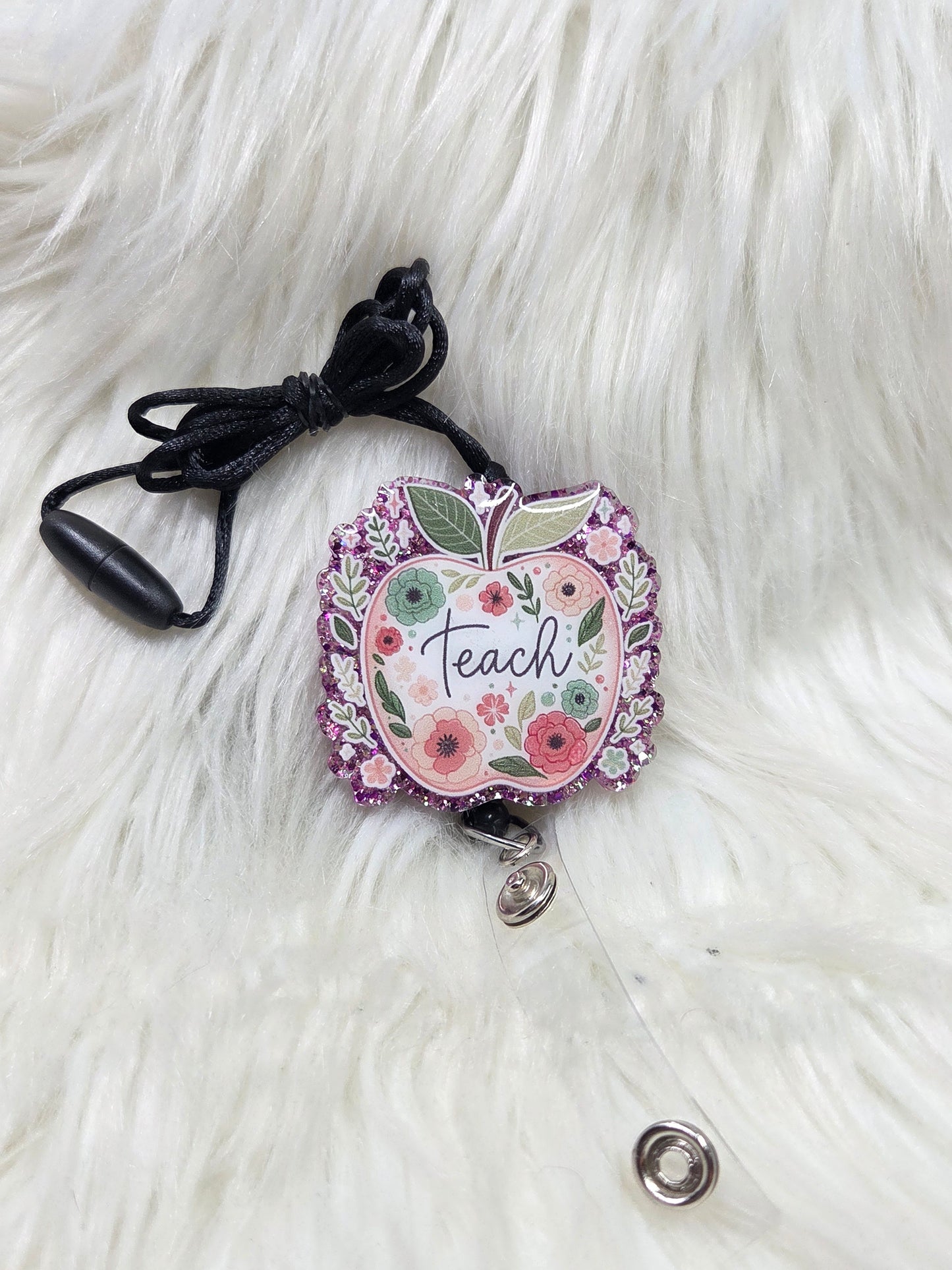 Teacher Floral Apple Lanyard