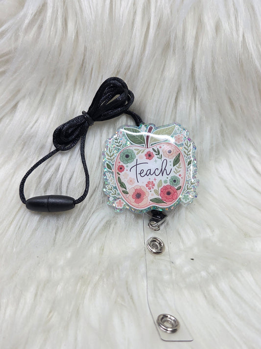 Teacher Floral Apple Lanyard