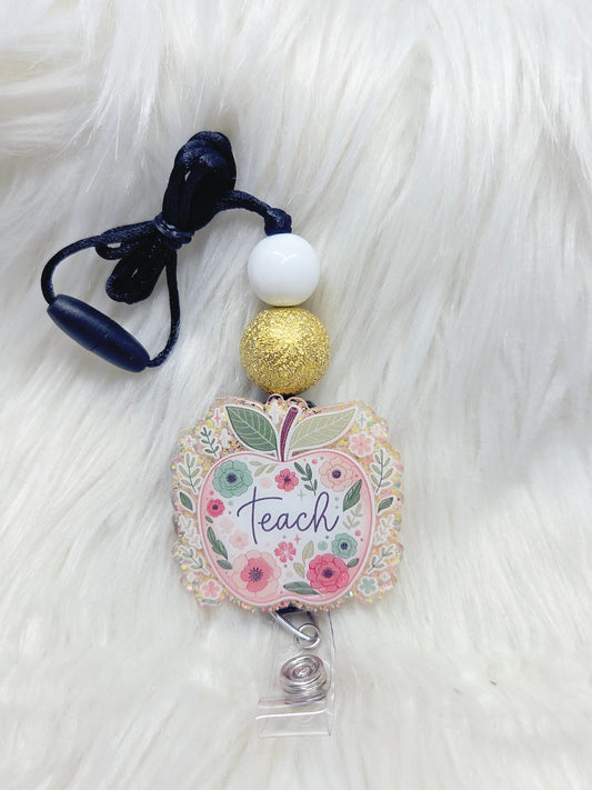 Teacher Floral Apple Lanyard