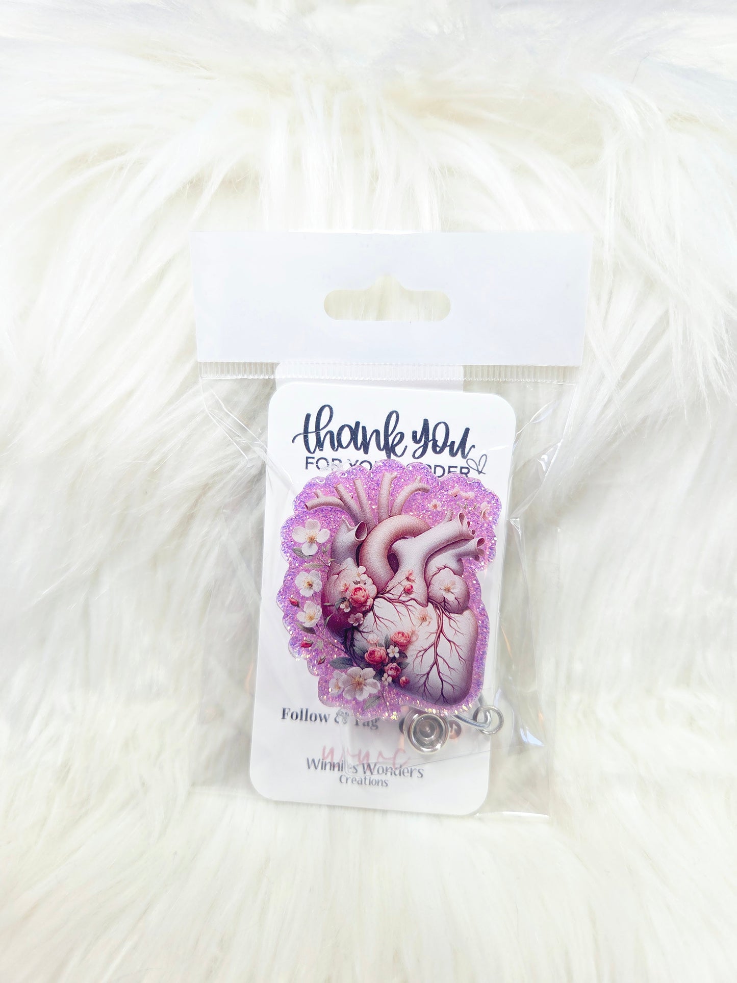 Floral Anatomical Heart Badge Reel