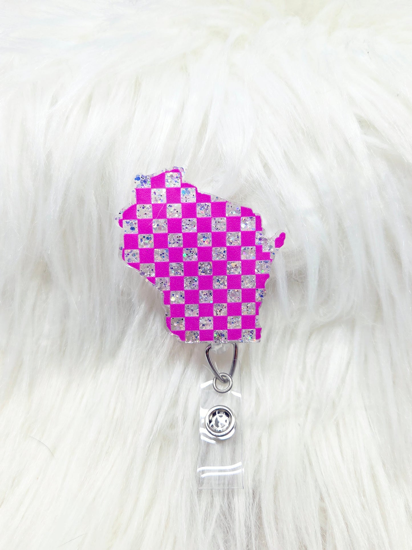 Checkard-Pink Wisconsin Badge Reel