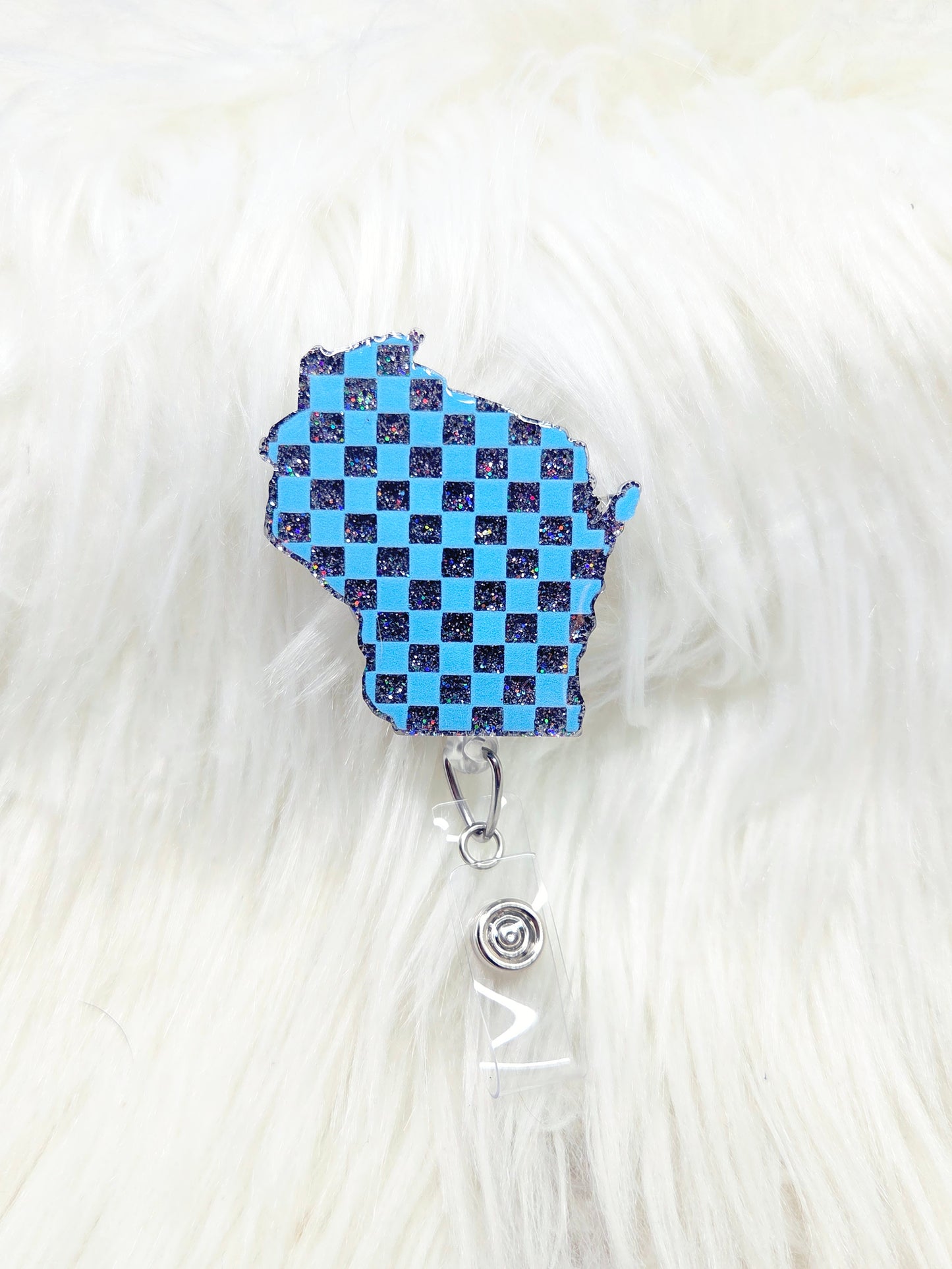 Checkard-Blue Wisconsin Badge Reel