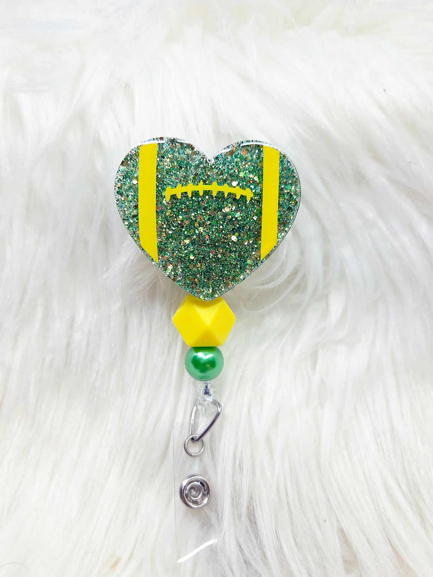 Green & Gold Football Heart Badge Reel