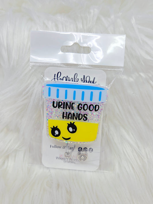 Urine Good Hands Badge Reel