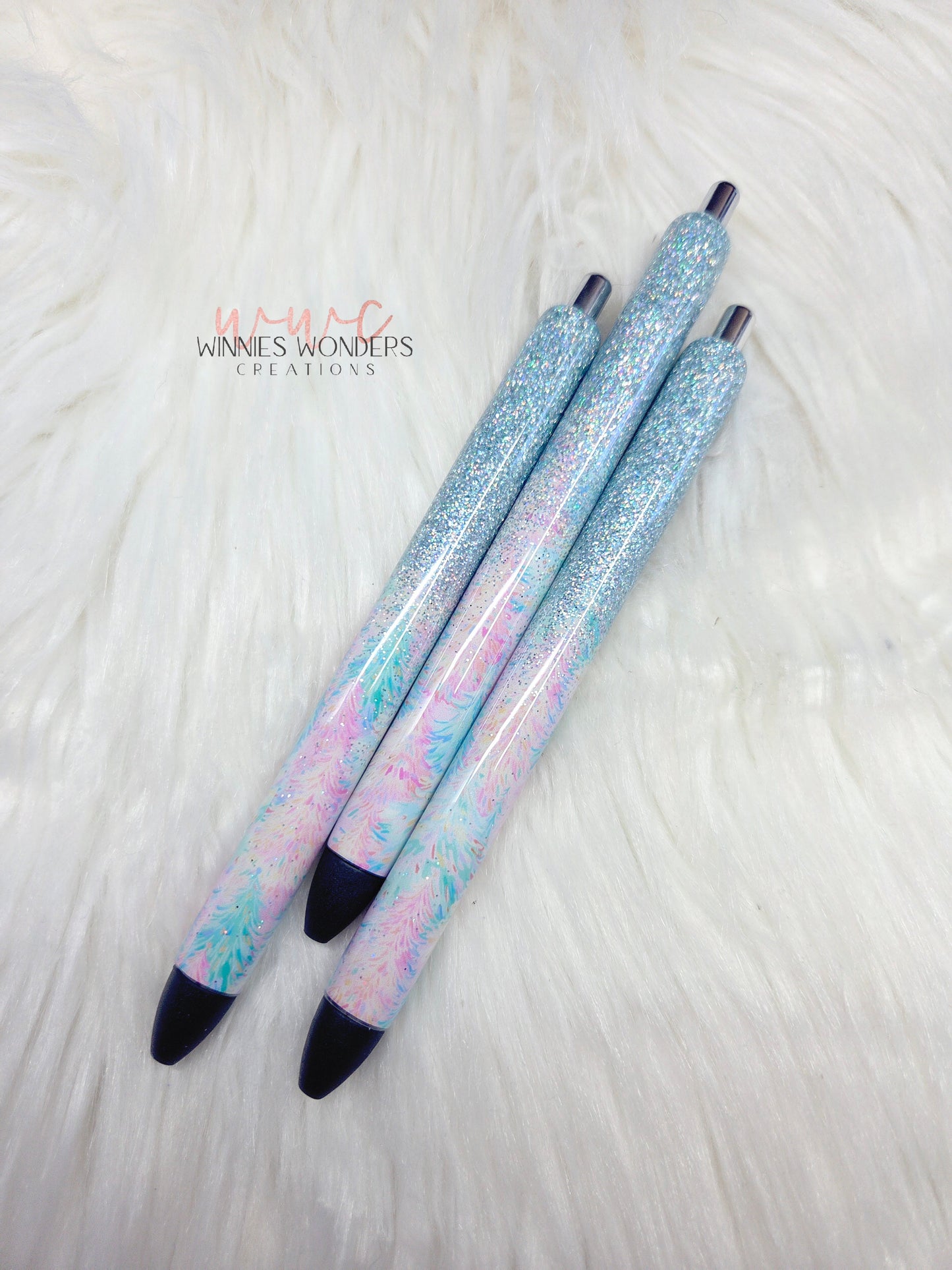 Blue Xmas Trees Glitter Pens
