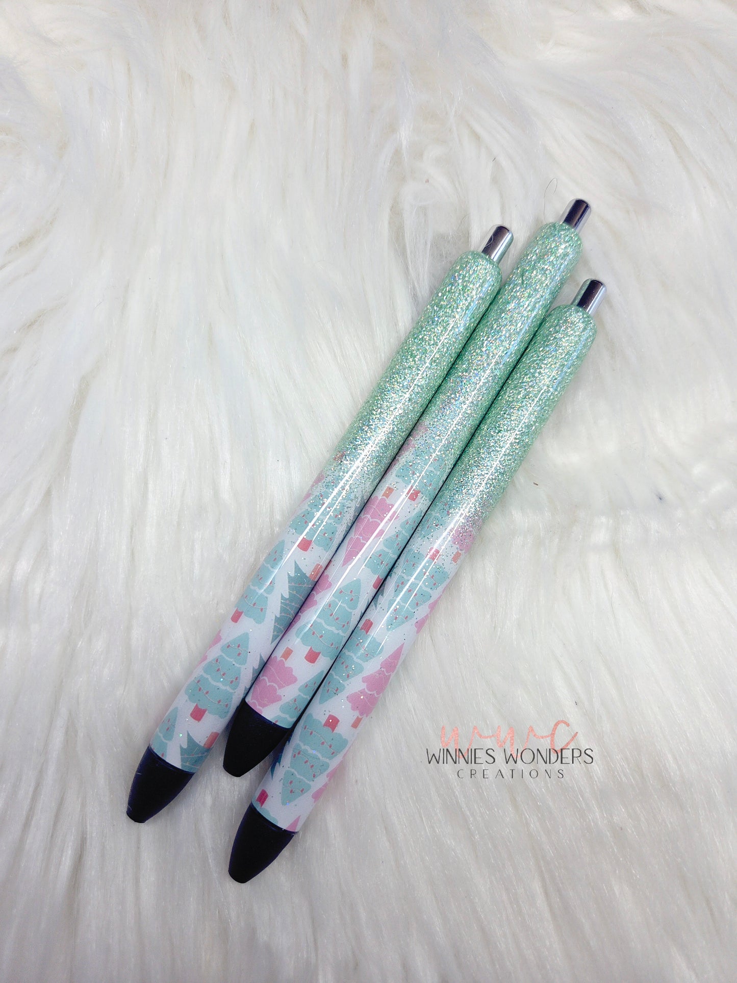Green Xmas Trees Glitter Pens